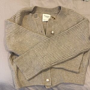Abercrombie & Fitch Women's Tan Ribbed Button Cardigan